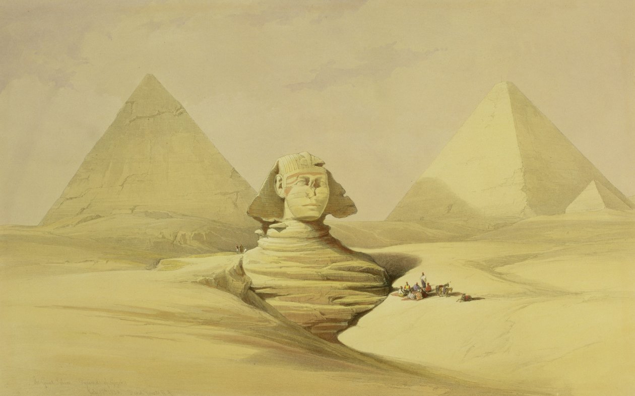 Den store sfinksen og pyramidene i Giza, fra Egypt og Nubia, Vol.1 av David Roberts
