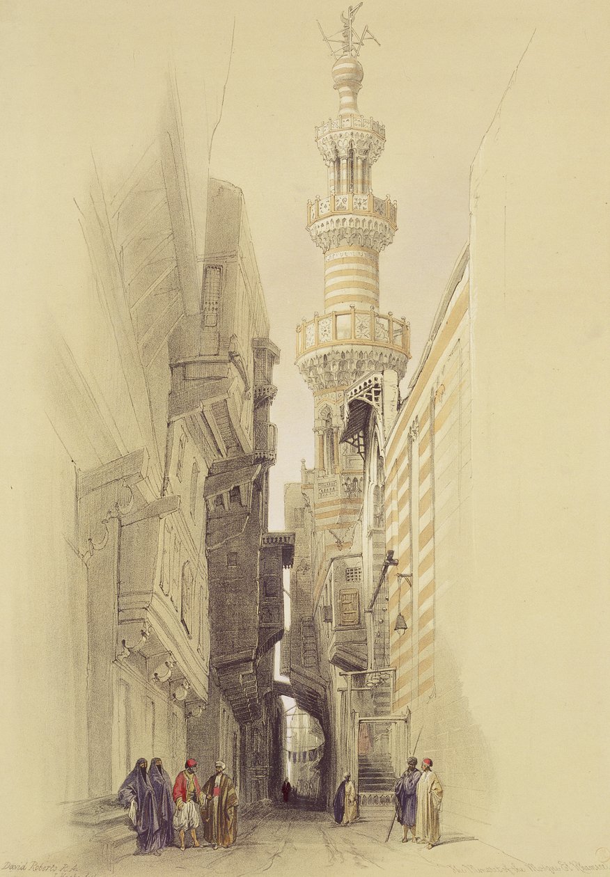 Minareten til moskeen El Rhamree, Kairo, fra Egypt og Nubia, Vol.3 av David Roberts