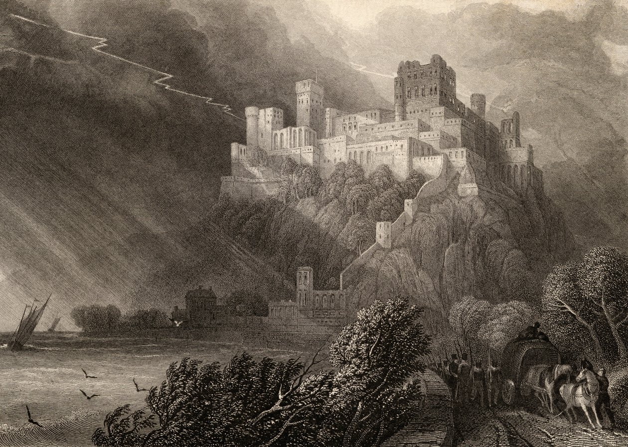 Ruinene av Rheinfels, gravert av W. Radclyffe, illustrasjon fra 