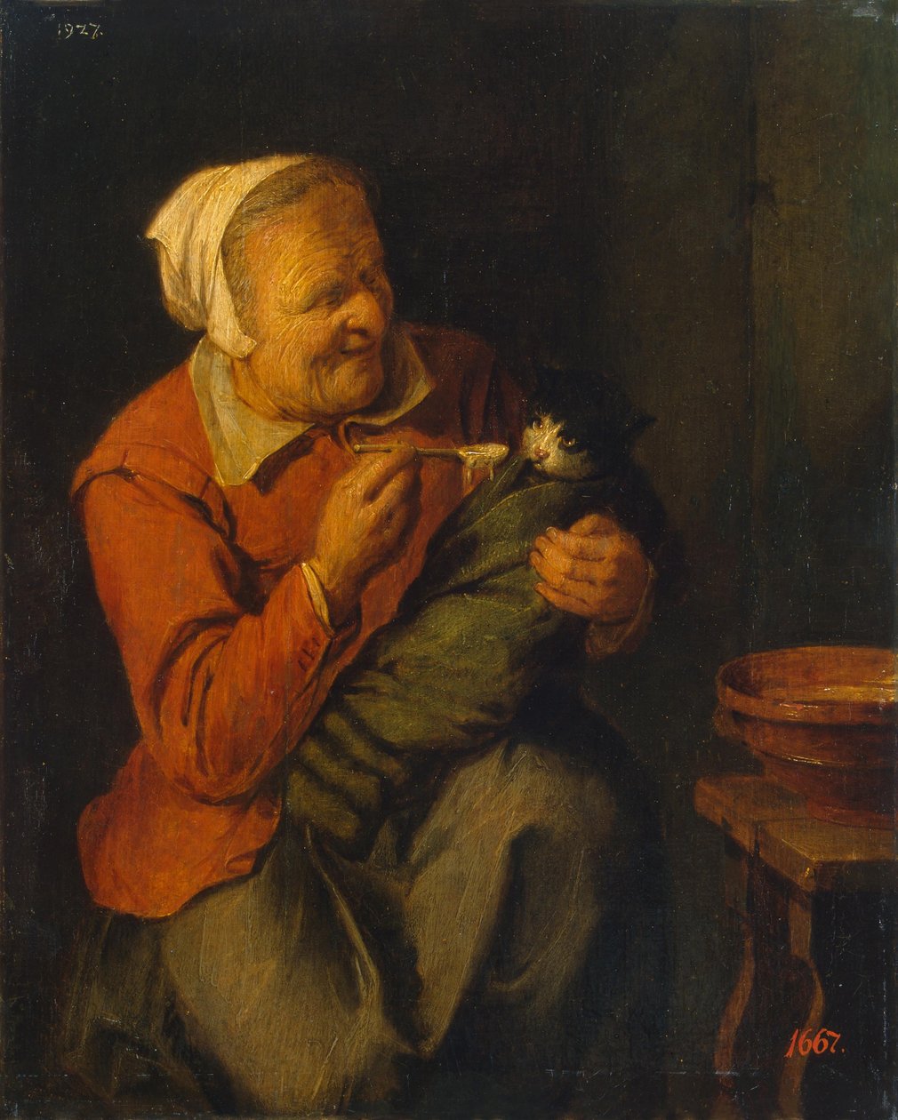 Bondekvinne med en katt av David Ryckaert