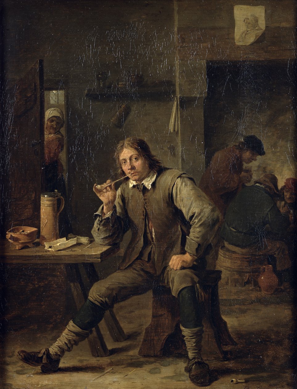 En røyker som lener seg på et bord, 1643 av David Teniers the Younger