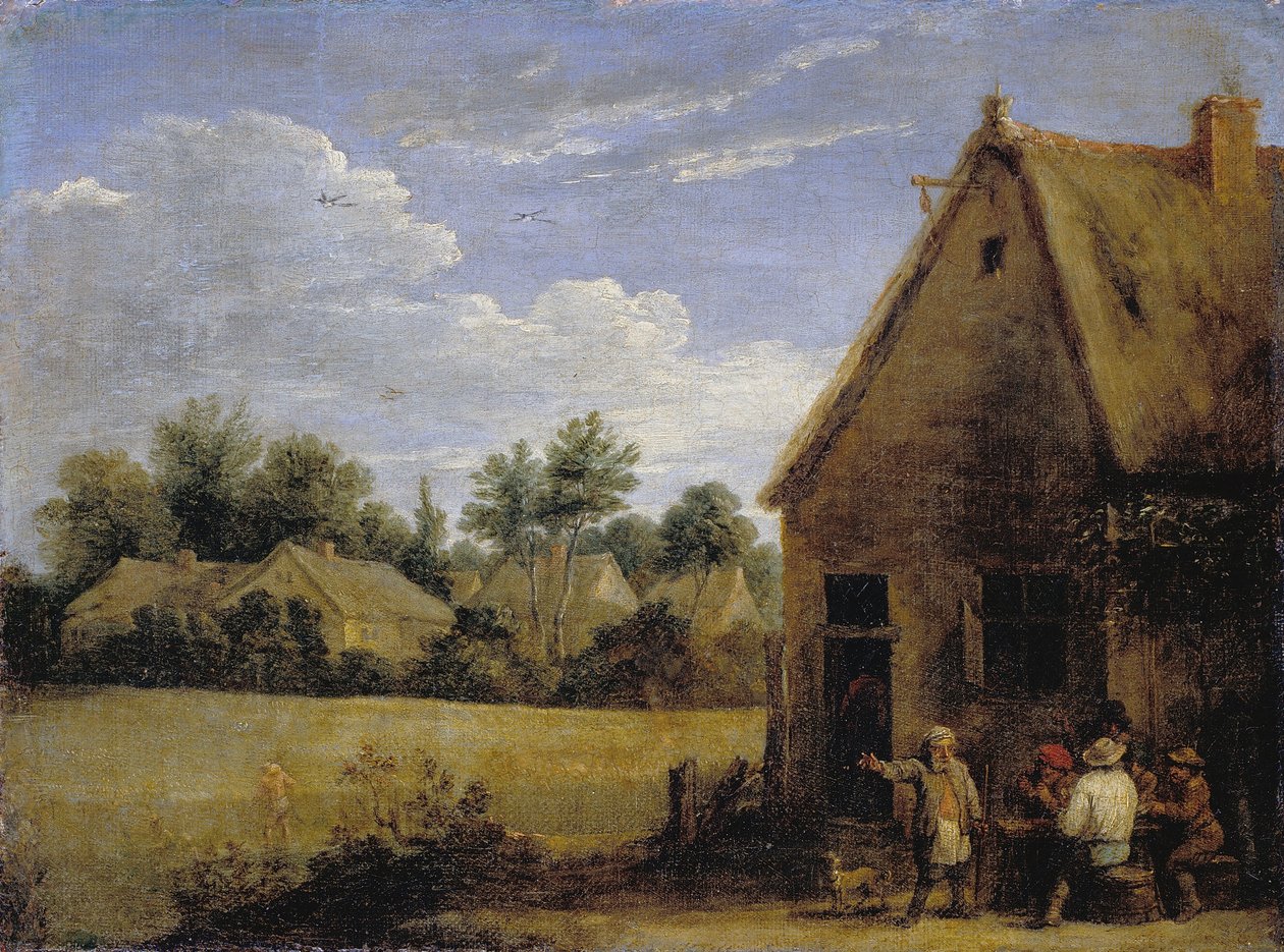 Hytte med bønder som spiller kort av David Teniers the Younger