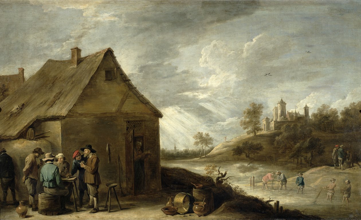 Inn ved en elv av David Teniers the Younger