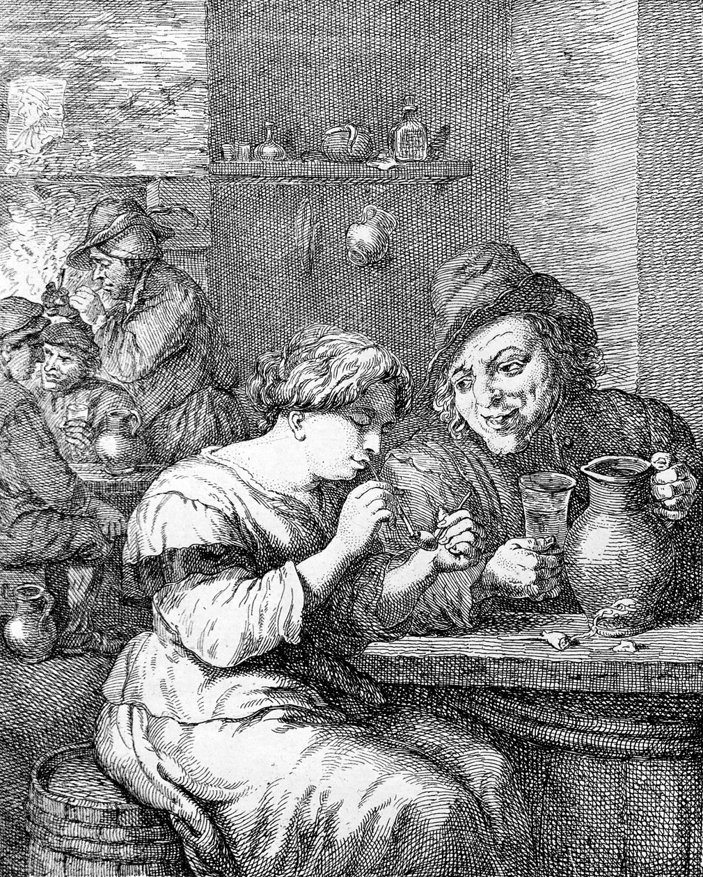Interiør av et vertshus, etset av Coryn Boel av David Teniers the Younger