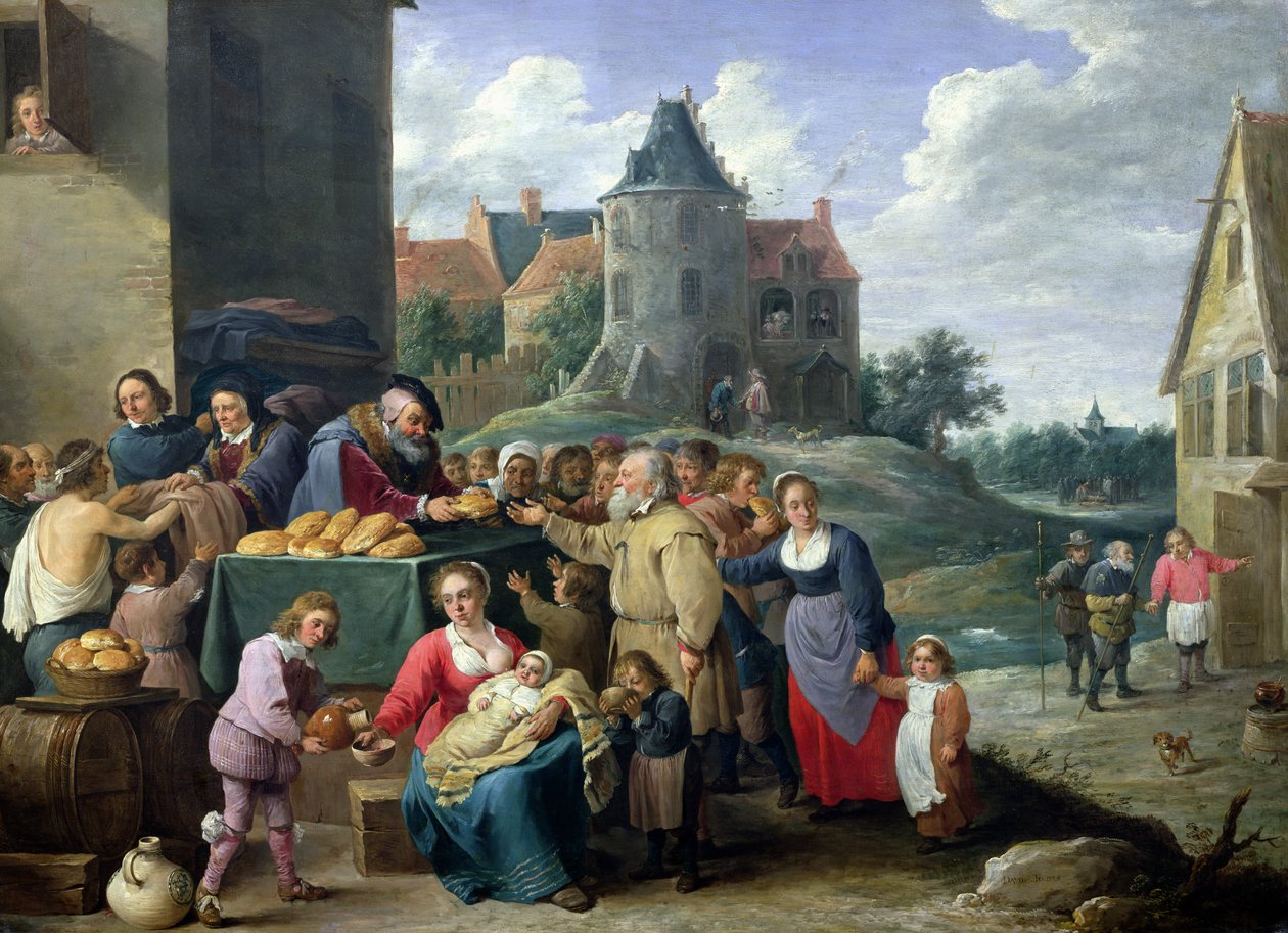 The Seven Acts of Mercy (olje på kort) av David Teniers the Younger