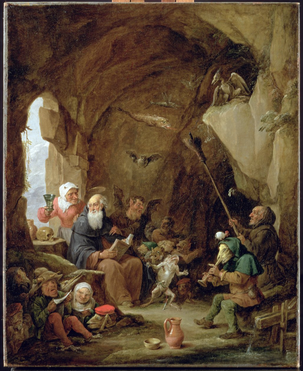 Fristelsen til St. Anthony i en steinete hule av David Teniers the Younger