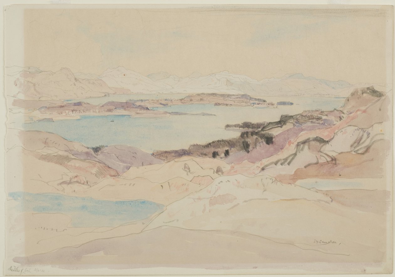 Isle of Loch Maree (blyant og wc på papir) av David Young Cameron