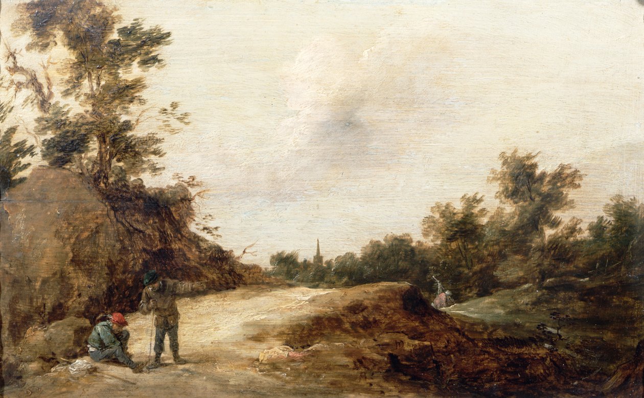 Landskap med reisende (en av et par) av David Teniers the Younger