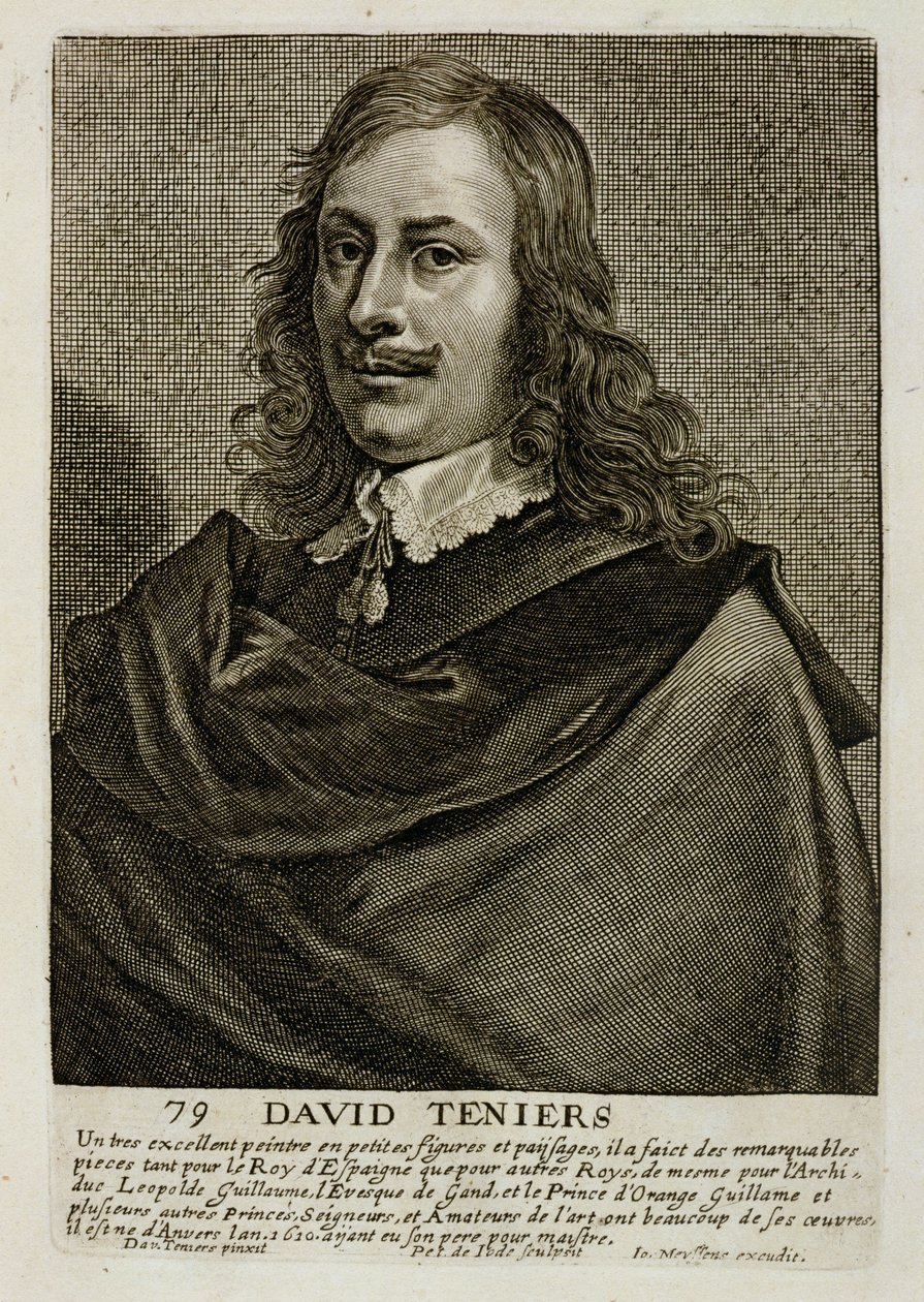 Selvportrett, plate 79 fra en serie portretter av kunstnere, gravert av Pieter de Jode II (1606-s.1674) av David Teniers the Younger