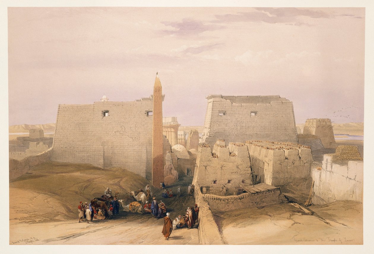 Egypt, inngang til Temple of Luxor, gravering basert på tegning av David Roberts av David (after) Roberts