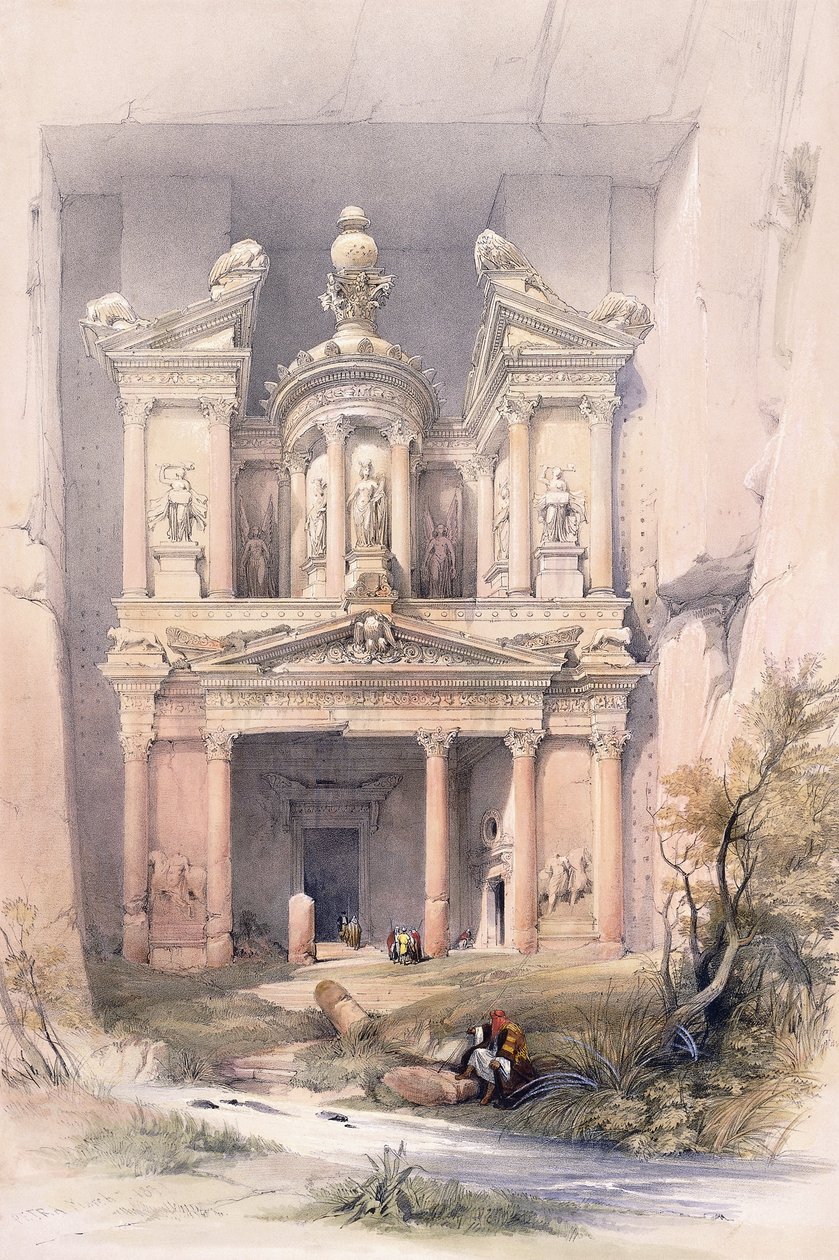 El Kasne (skattkammer), Petra, mars 1839 av David (after) Roberts