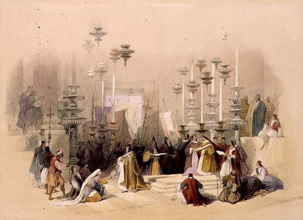 The Stone of Unction, Church of the Holy Sepulchre, 30. mars 1839, plate 19 fra bind I av 
