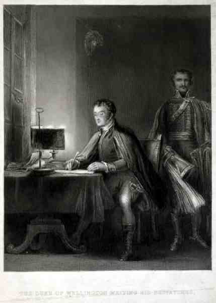 The Duke of Wellington Writing his Dispatches, gravert av William Greatbach (f.1802) (gravering) av David (after) Wilkie