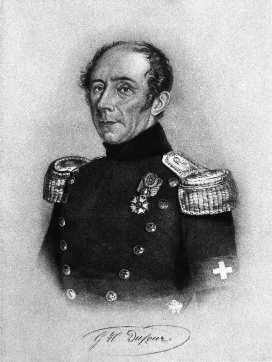 Portrett av Guillaume-Henri Dufour (1787-1875), sveitsisk general, ingeniør, topograf og medgründer av International Committee of Red Cross, gravering etter tegning av Karl Friedrich Irminger (1813-1863) av John Ward Dunsmore