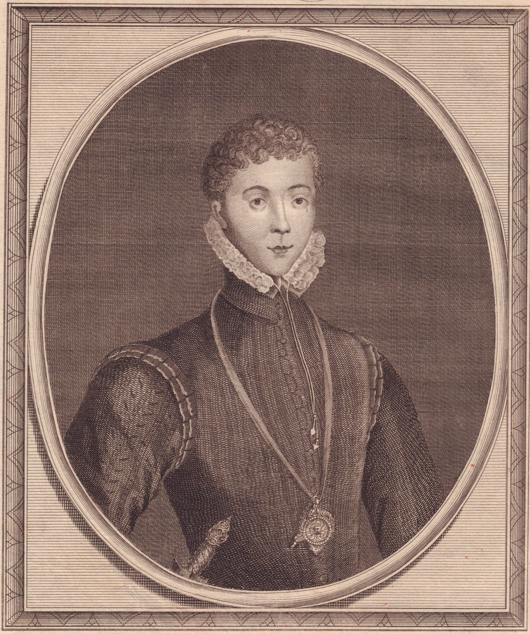 Portrett av Henry Stuart, Lord Darnley (1545-1567), King Consort of Scotland, kobberstikk av John Goldar (1729-1795) fra maleri av Lucas de Heere av John Ward Dunsmore