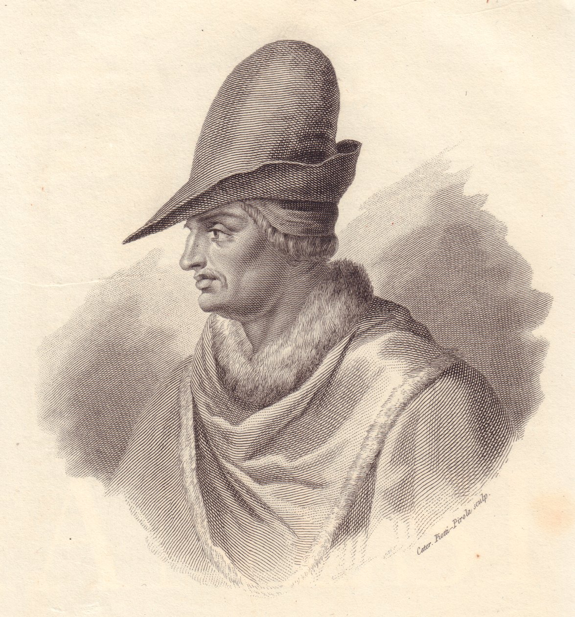 Portrett av den italienske militærlederen Uguccione della Faggiola (1250-1319), kobberstikk av Caterina Piotti-Pirola av John Ward Dunsmore