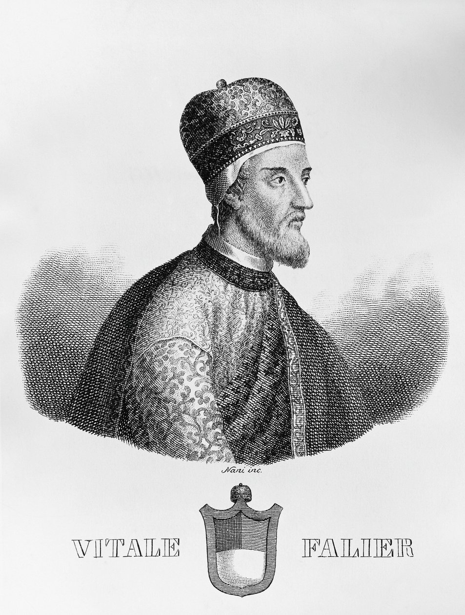 Portrett av Vitale Falier (død ca 1095), 32. doge av Venezia, gravering av Antonio Nani (1803-1870) av John Ward Dunsmore