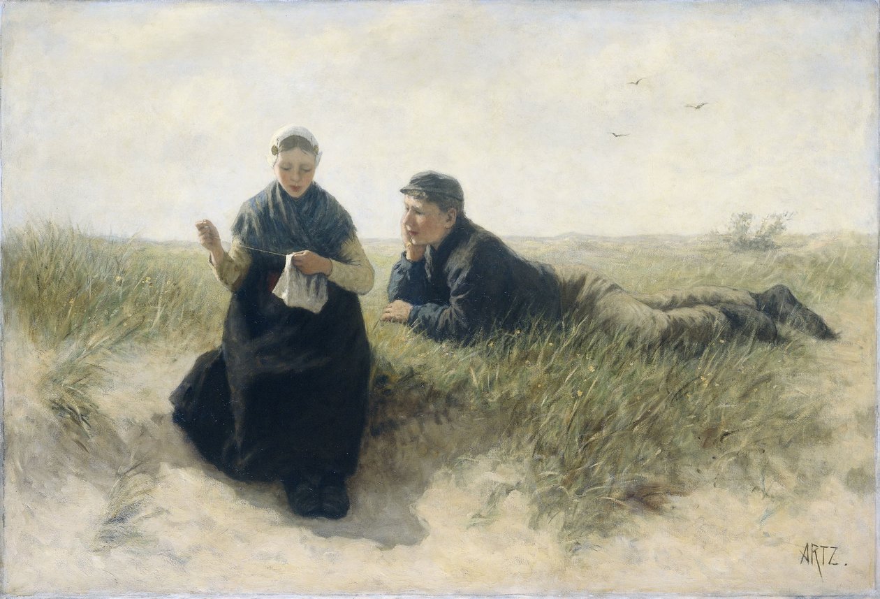 Gutt og jente i sanddynene av David Adolph Constant Artz
