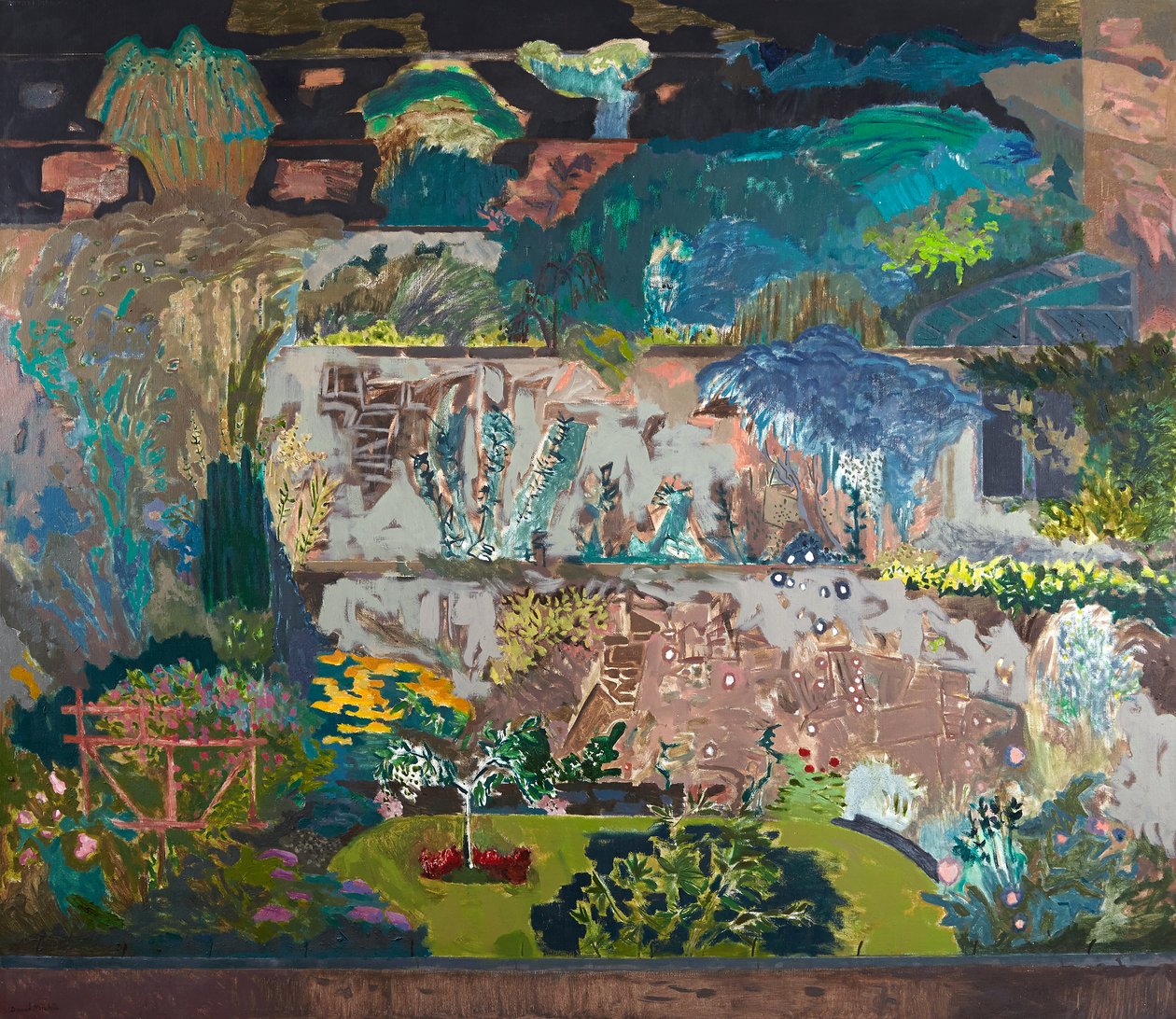 Suffolk Road Back Gardens, ca. 1993 (olje på lerret) av David Alan Redpath Michie