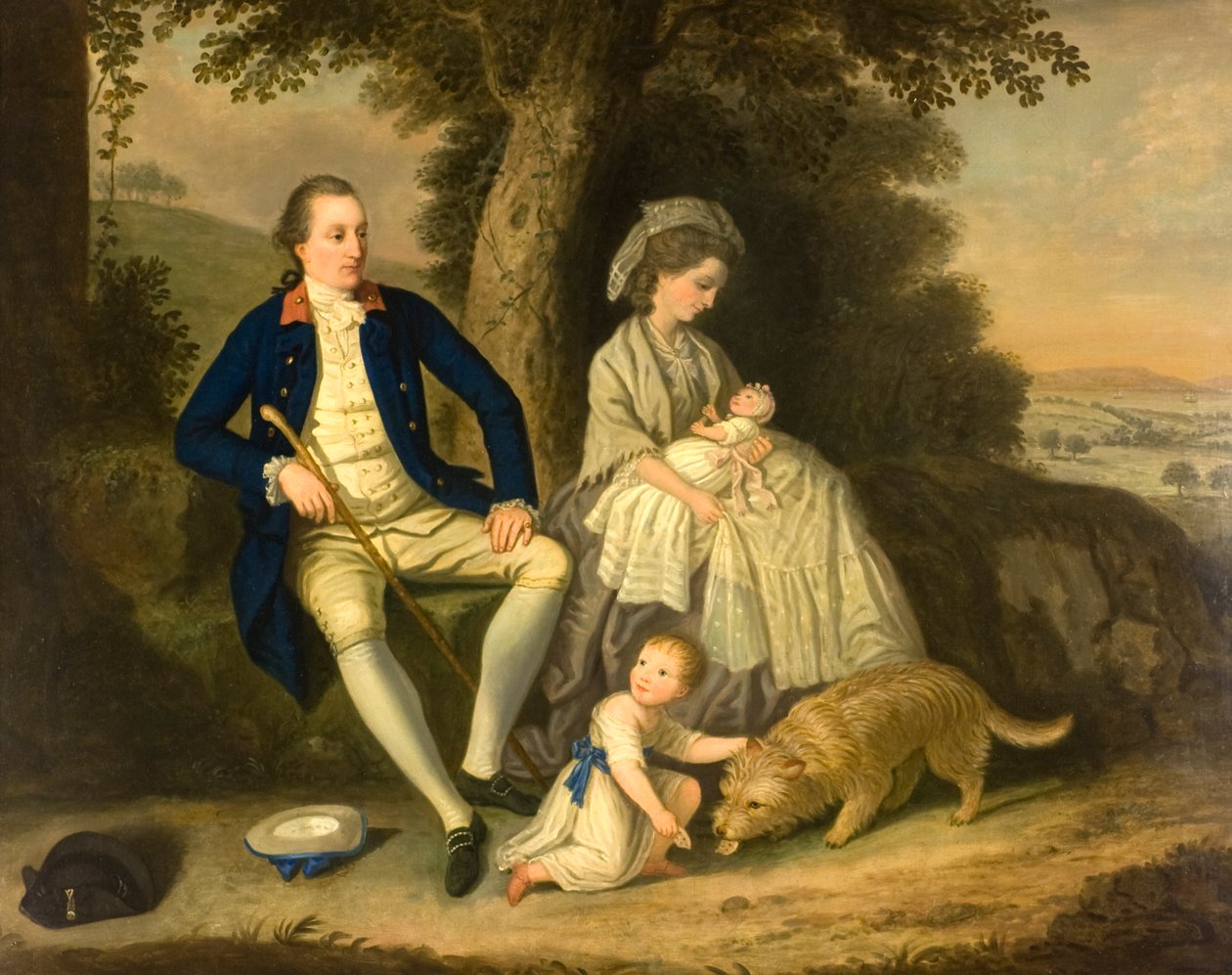 Portrett av Charles Watson, Esq, og hans kone, Lady Mary, med deres to barn, James og Anne, i et landskap av David Allan
