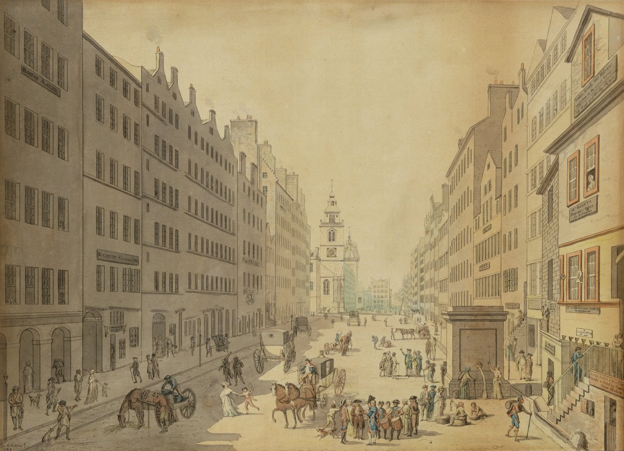 Utsikt over High Street i Edinburgh fra øst, 1793 av David Allan