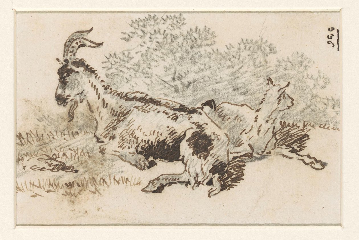 Geit og unger i et landskap av David Alphonse de Sandoz Rollin