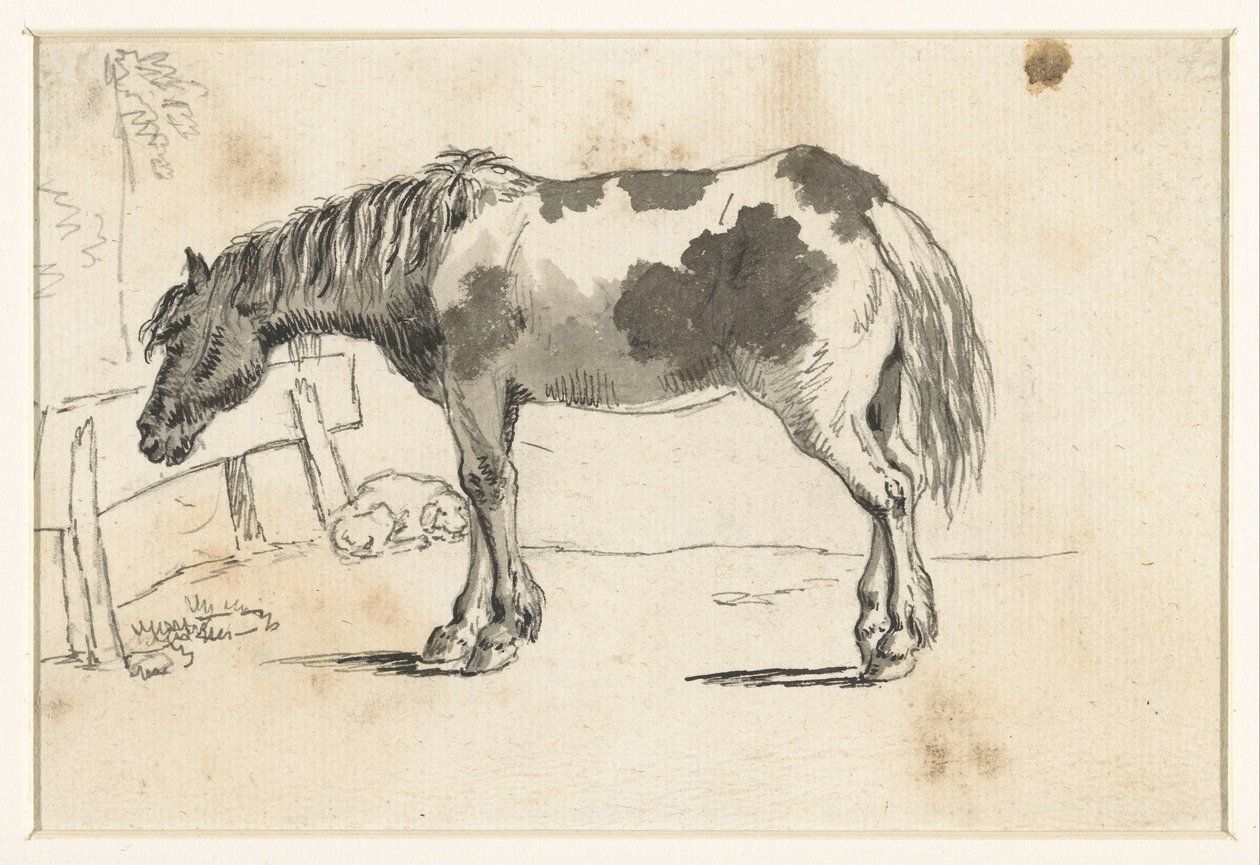 Stående hest og en liggende hund av David Alphonse de Sandoz Rollin