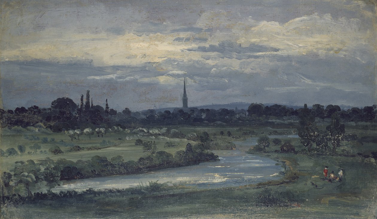Utsikt fra Pugins hus nær Salisbury (olje på kvernbrett, montert som en tegning) av David Charles Read