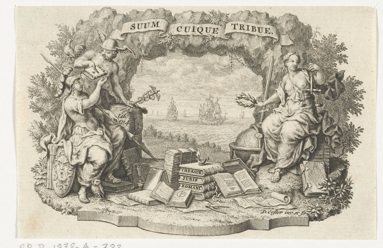 Vignette med Mercury, Minerva og Justice av David Coster