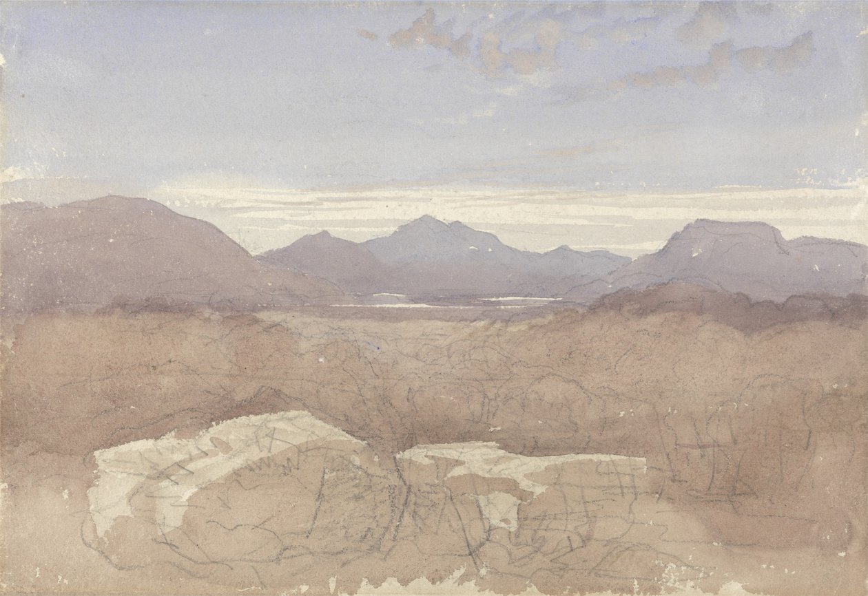 A Mountainous View, Nord-Wales, ca. 1818 (w/c & grafitt på papir) av David Cox
