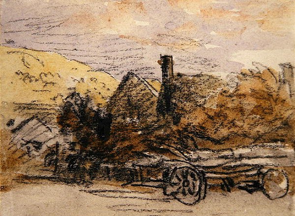 En tømmervogn (svart kritt og akvarell) av David Cox