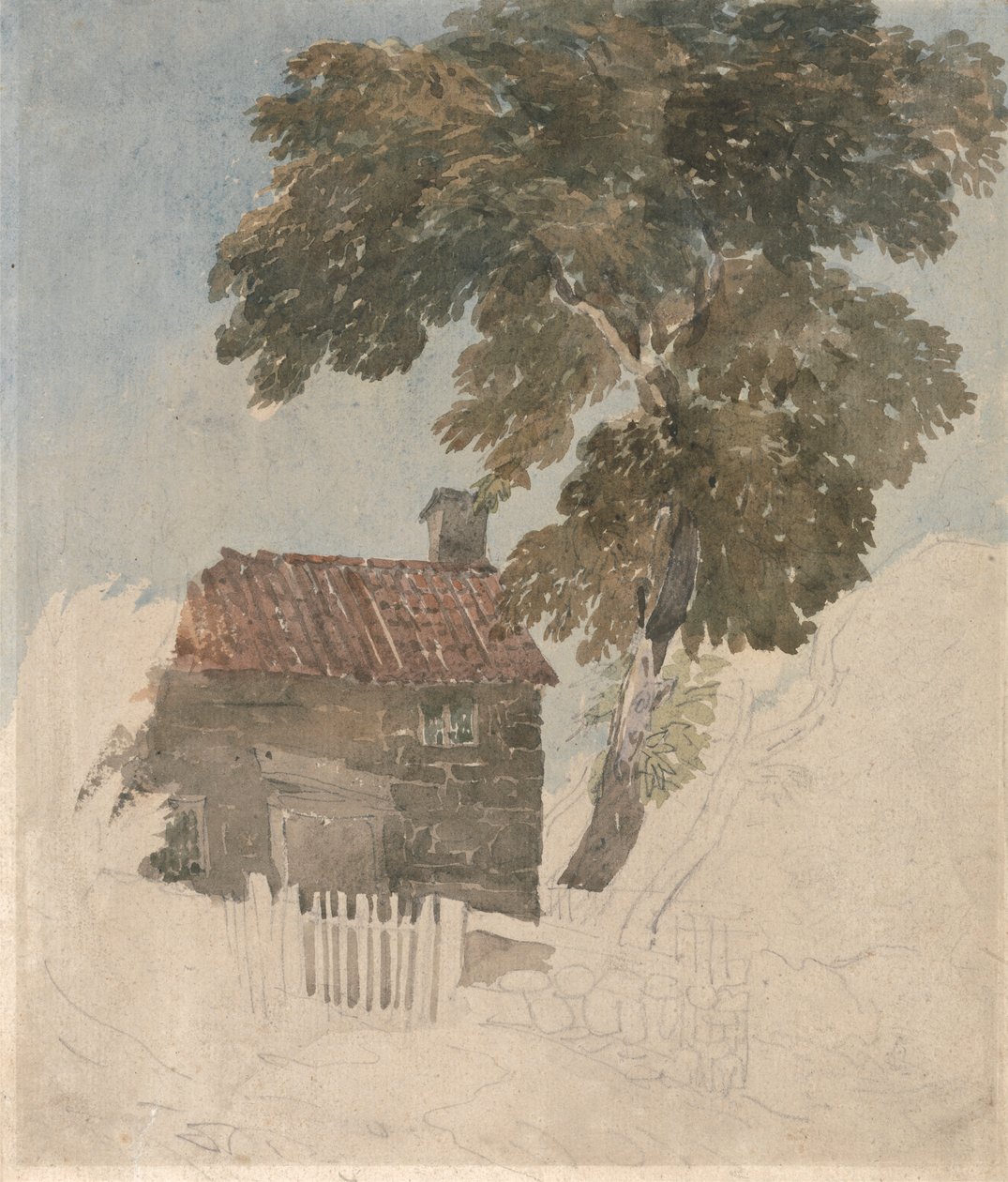 Hytte og trær av David Cox