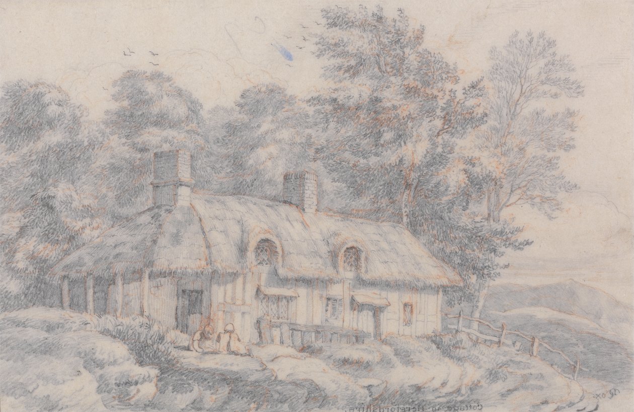 Hytte i Herefordshire, ca. 1820 (grafitt på papir) av David Cox