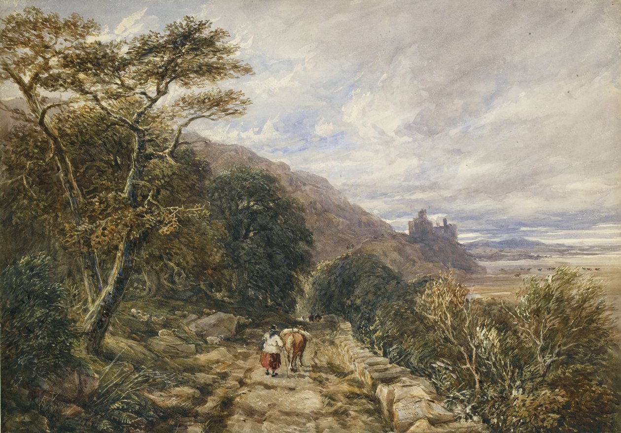Country Track som fører til Harlech Castle, 1842 (akvarell og kroppsfarge over grafitt) av David Cox