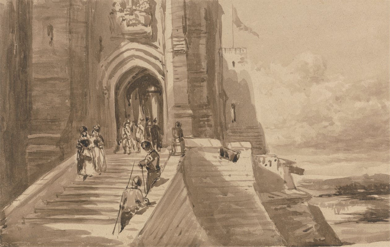 Figurer på den ytre trappen til et slott av David Cox