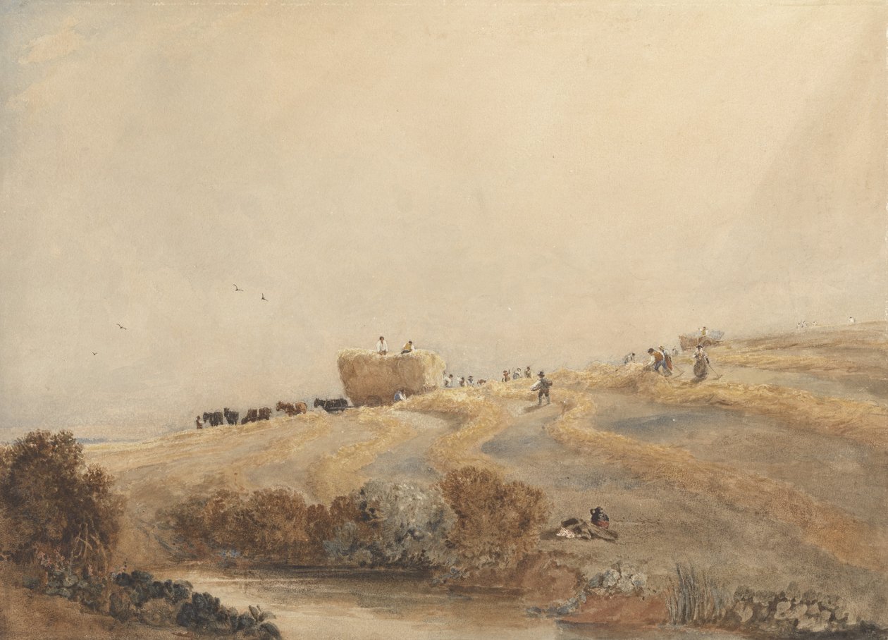 Høyproduksjon, ca. 1808 (w/c med kroppsfarge over grafitt på papir) av David Cox