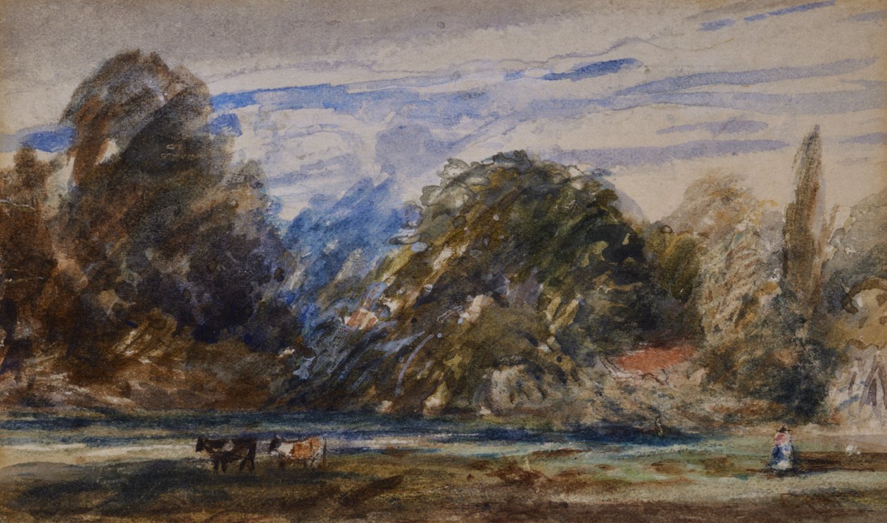 Landskap med kuer og figur av David Cox