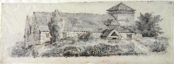 Llanfair Church, Nord-Wales, ca. 1813 av David Cox