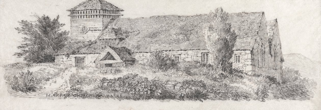 Llanfair Church, North Wales for A Treatise on Landscape Painting and Effect in Water Colors av David Cox