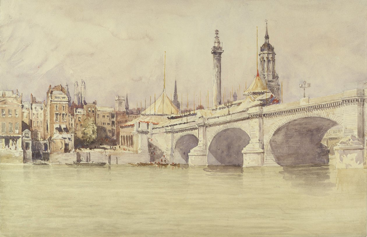 London Bridge, 1831 (wc med kroppsfarge over grafitt på papir) av David Cox