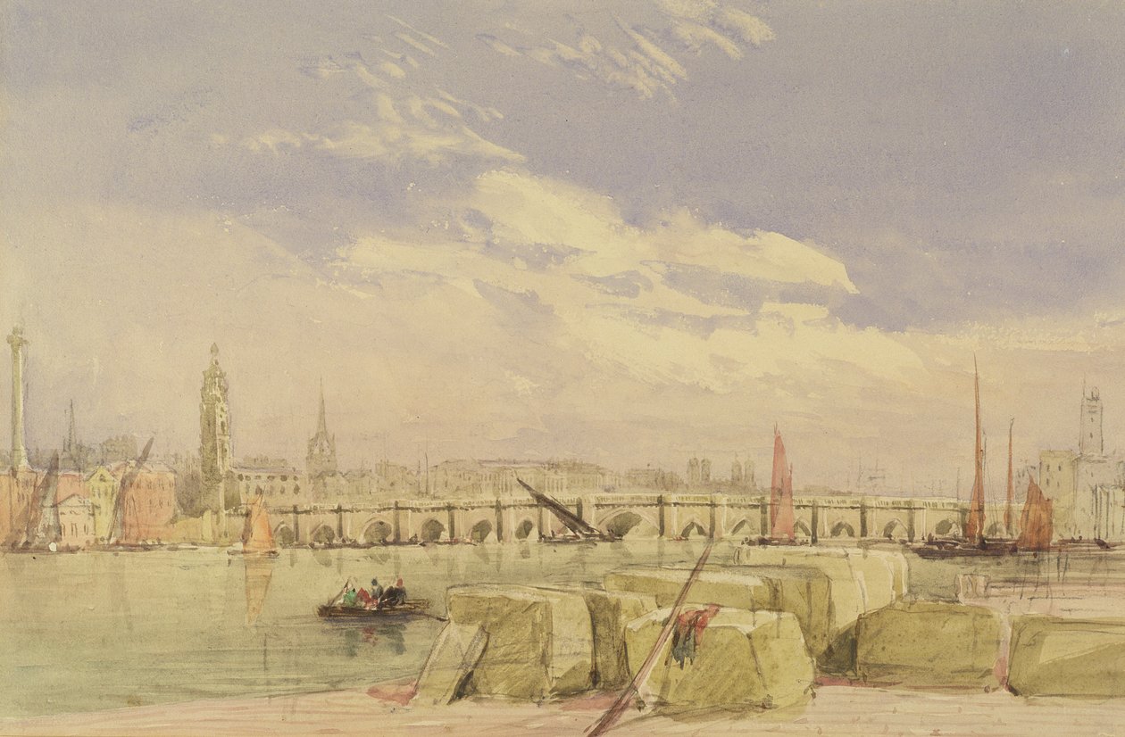 London Bridge, ca. 1828-30 (wc og kroppsfarge over grafitt på papir) av David Cox