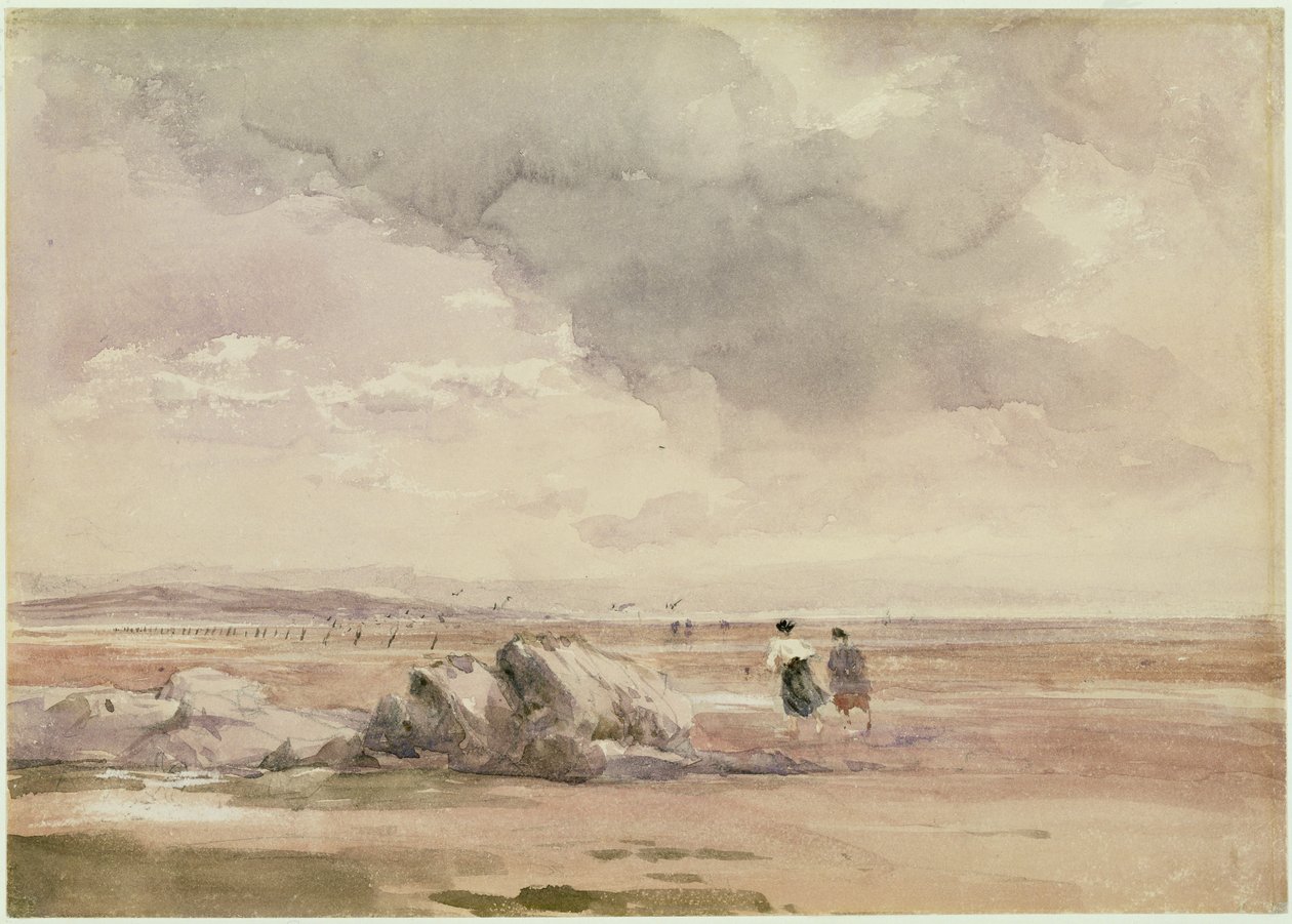 On Lancaster Sands, Low Tide, ca. 1840-47 (w/c, penn og svart blekk og blyant på papir) av David Cox