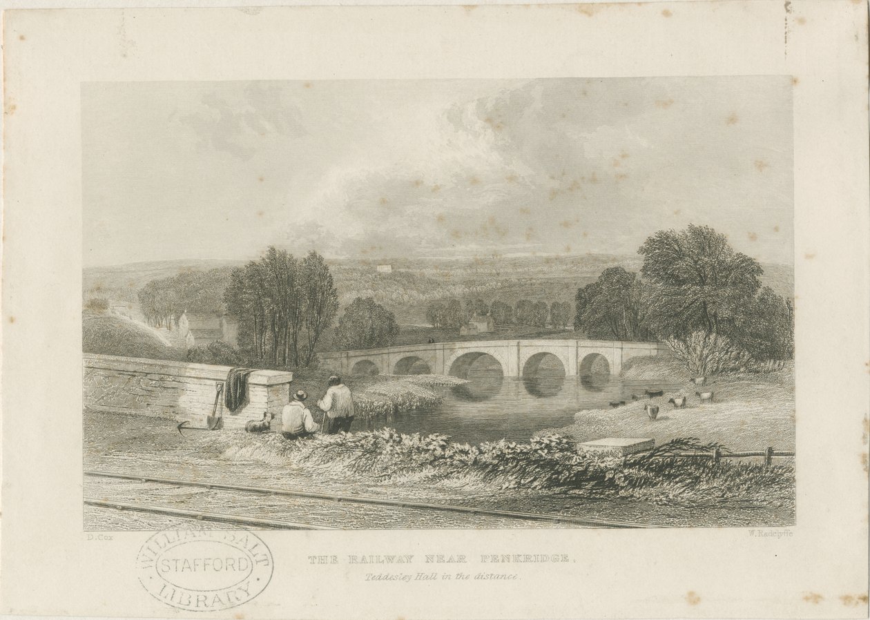Penkridge Town - Railway and Bull Bridge: stålgravering, nd [c 1839] av David Cox