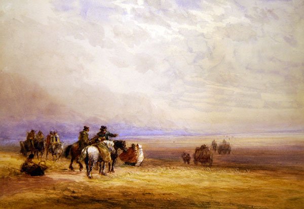 Forbereder seg på å krysse Lancaster Sands (akvarell på papir) av David Cox