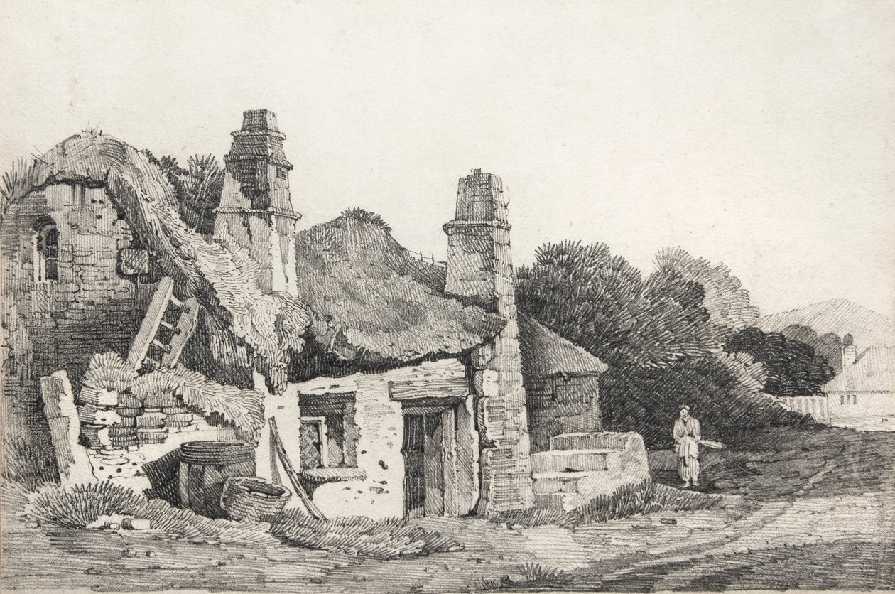 Ruinert hytte (tegning) av David Cox