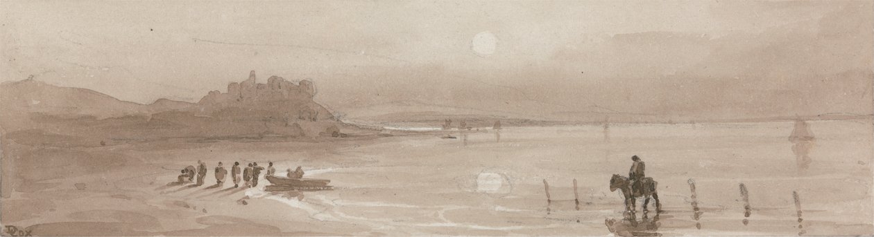 Seacoast, solnedgang med Harlech Castle av David Cox