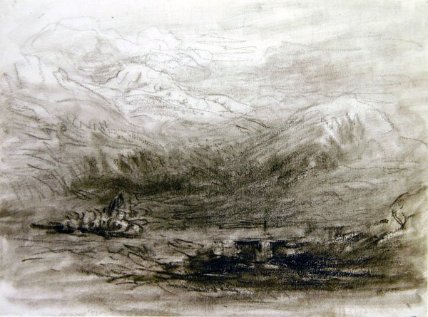 Snowdonia (svart kritt på papir) av David Cox