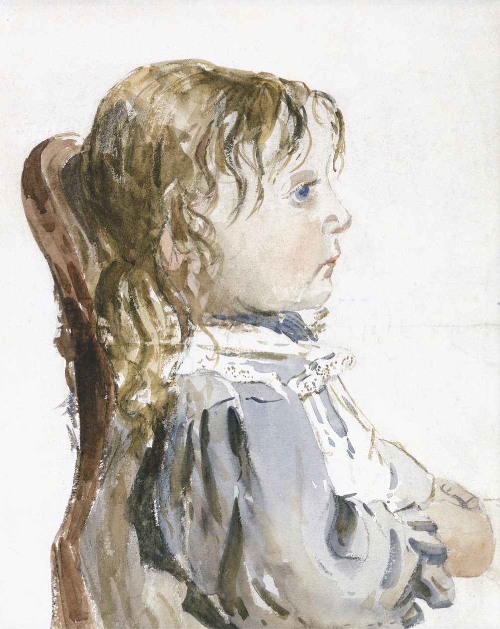 Studie av en liten jente i en pinafore, sannsynligvis slutten av 1840-tallet (akvarell og svart kritt på papir) av David Cox