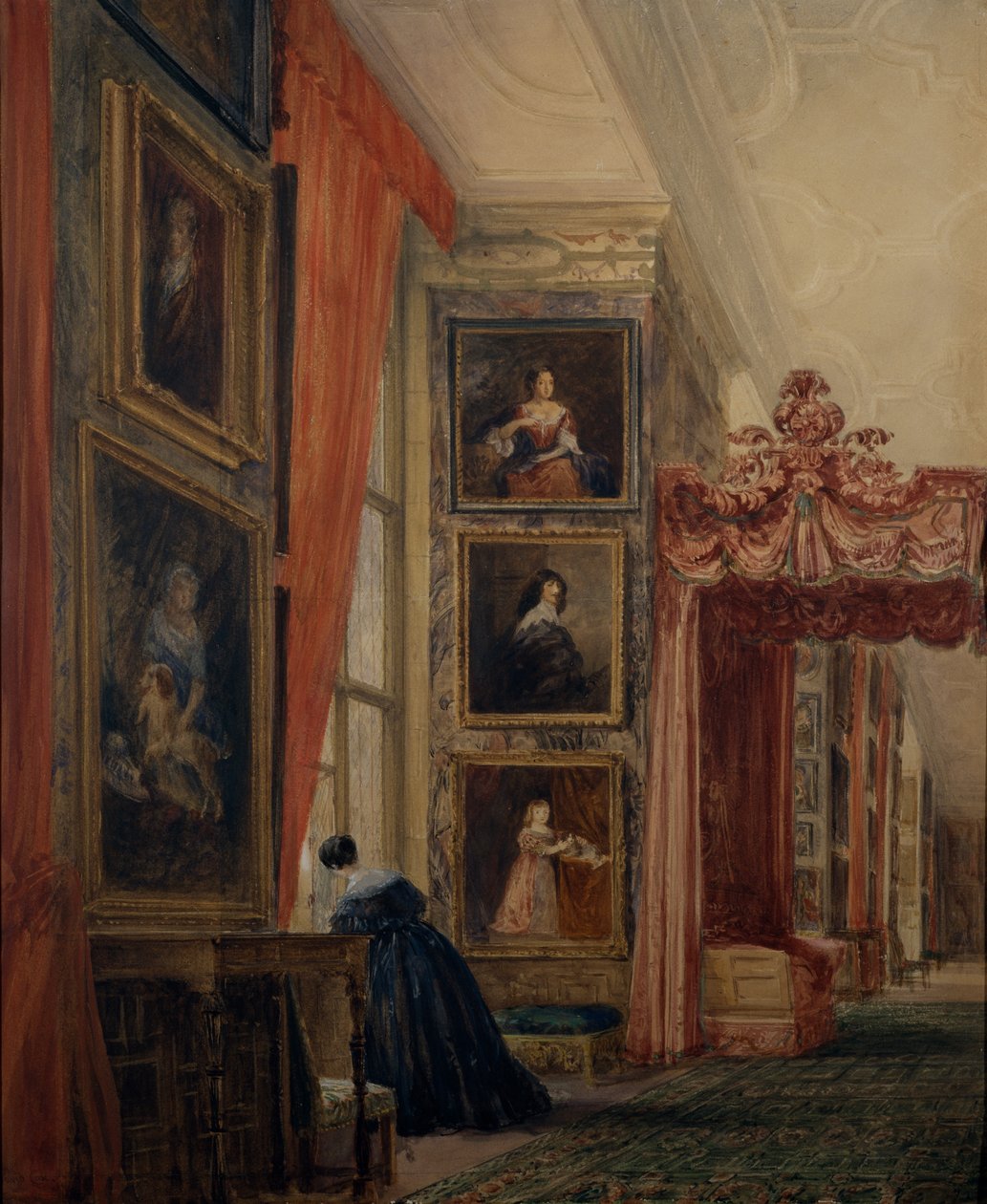 The Long Gallery at Hardwick (akvarell på papir) av David Cox