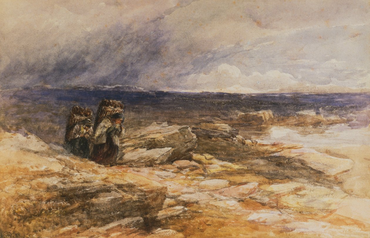 The Peat Gatherers nær Bettws-Y-Coed, Nord-Wales (akvarell) av David Cox